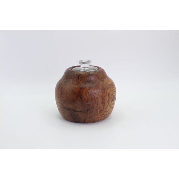 Hand-Turned Mesquite Oil Lamp |Fixed Glass Wick Holder | Artisan Signed "JTR 01" - Picture 3 of 10